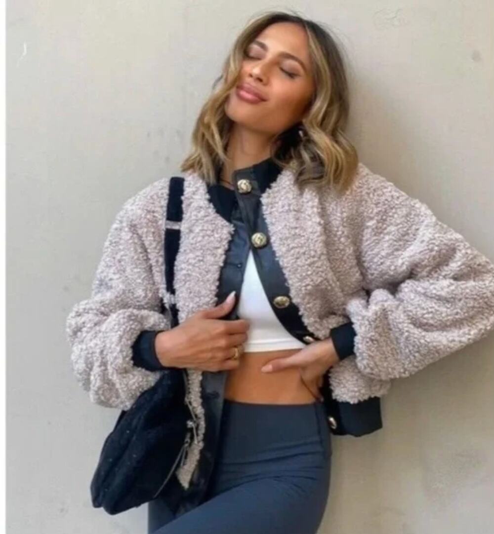 JULES KAE Karlie Tan Fuzzy Bomber Size Medium